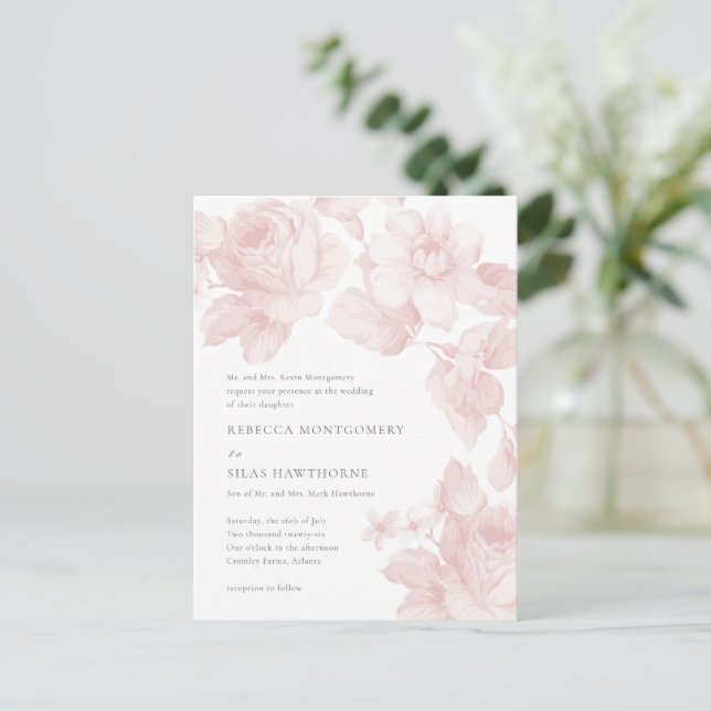Postal Boda floral botánica elegante (Anverso de pie)