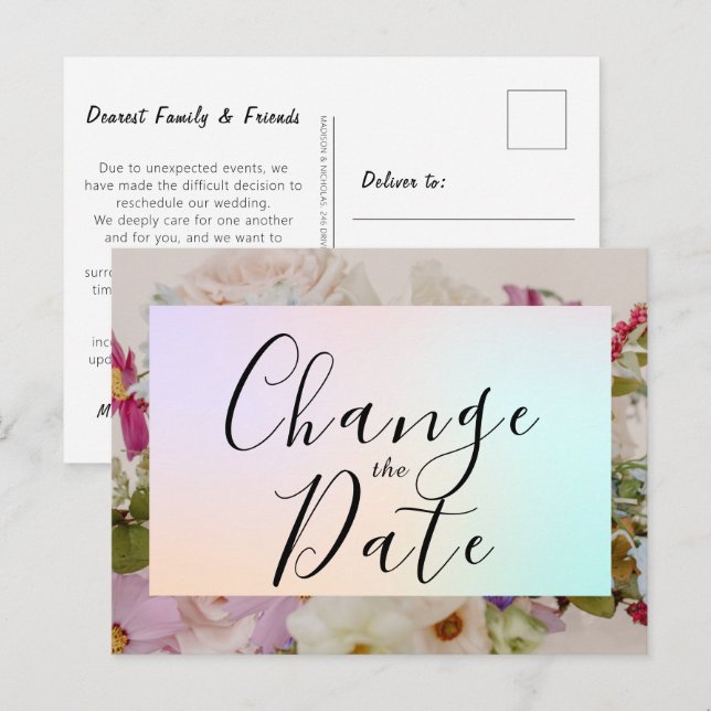Postal Boda floral Cambiar la fecha Guardar la fecha (Anverso / Reverso)