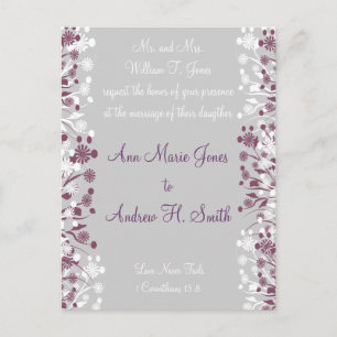 Postal Boda floral cristiano batido de uva Plum Gray