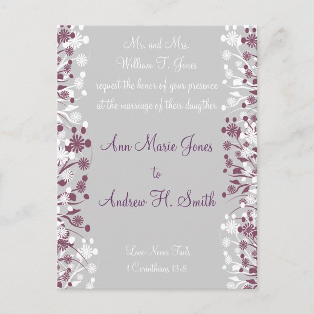 Postal Boda floral cristiano batido de uva Plum Gray (Anverso)
