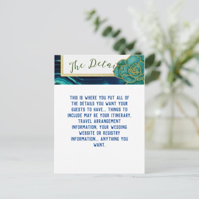 Postal Boda Floral de Ágata Azul Verde (Anverso de pie)