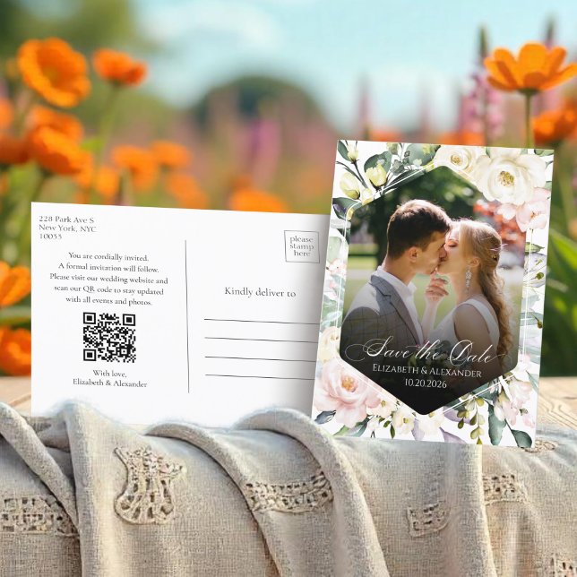 Postal Boda Floral de Boho Foto código QR Guardar las fec (Subido por el creador)