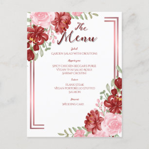 Postal Boda floral de Borgoña y Rosa