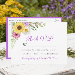 Postal Boda floral de flores silvestres girasoles margari