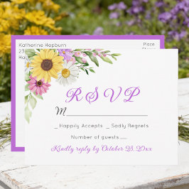 Postal Boda floral de flores silvestres girasoles margari