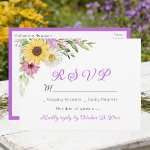 Postal Boda floral de flores silvestres girasoles margari