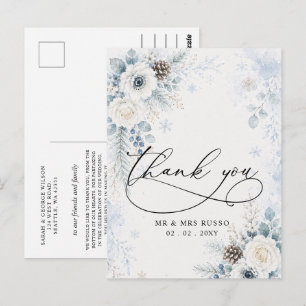 Postal Boda Floral de Invierno en Azul Polvoriento Modern
