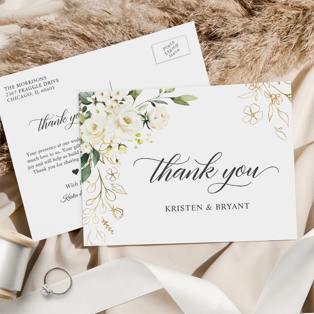 Postal Boda Floral de jardín de caligrafía Gracias (Subido por el creador)