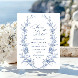 Postal Boda floral de jardín francés azul polvoriento vic