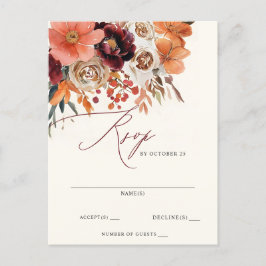 Postal Boda floral de la Naranja Borgoña RSVP