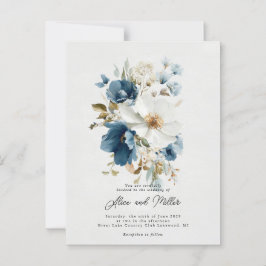 Postal Boda floral de la pintura azul y blanca