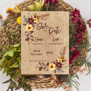 Postal Boda Floral De Mostaza De Caída Rústica Salven La 