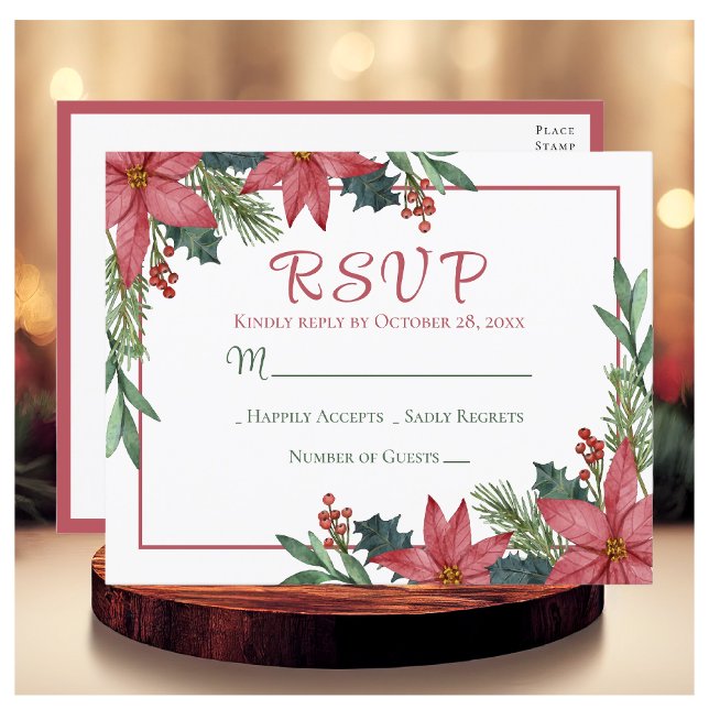 Postal Boda Floral de Navidades Rojos de Poinsettia RSVP (Subido por el creador)