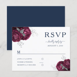 Postal Boda floral de Navy Blue Burgundy Peonies RSVP