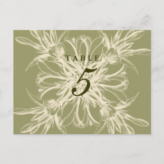 Postal Boda Floral de oliva antigua Número de tabla