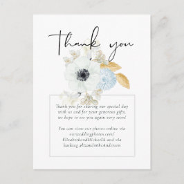 Postal Boda floral de oro blanco de la marina gracias pre