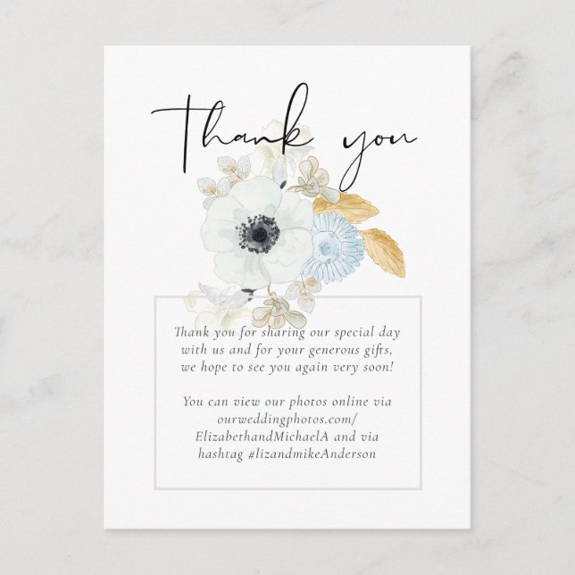 Postal Boda floral de oro blanco de la marina gracias pre (Anverso)