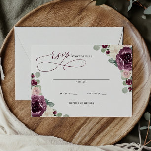 Postal Boda floral de oro de ciruela botánica RSVP