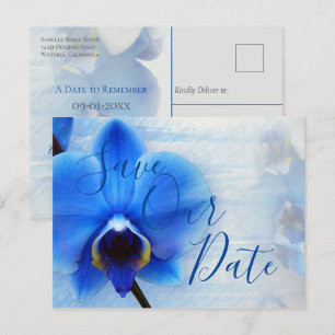 Postal Boda floral de orquídea azul con acuarela moderna