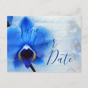 Postal Boda floral de orquídea azul con acuarela moderna