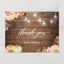 Postal Boda Floral de otoño Mason Jar Lights Gracias