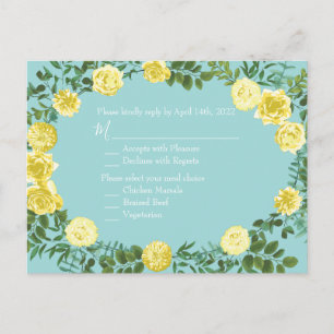 Postal Boda floral de primavera amarilla y Aqua