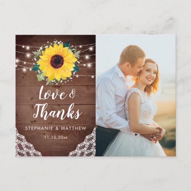 Postal Boda floral de Sunflower Lace (Anverso)