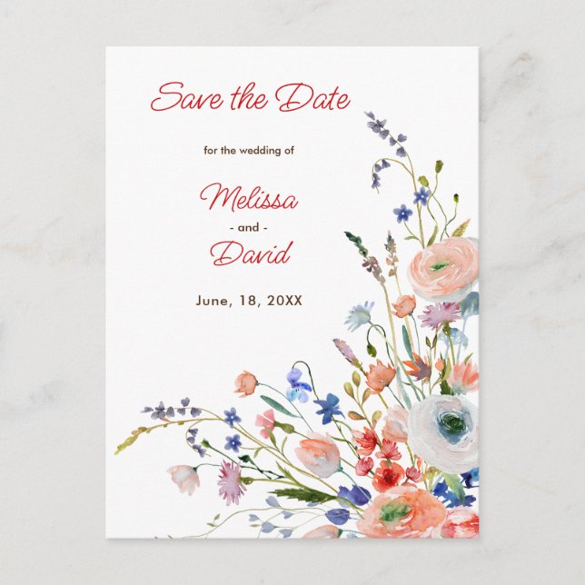 Postal Boda floral elegante (Anverso)