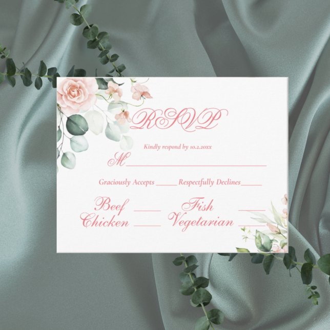 Postal Boda Floral Elegante Guión Rosa Presupuesto RSVP (Subido por el creador)