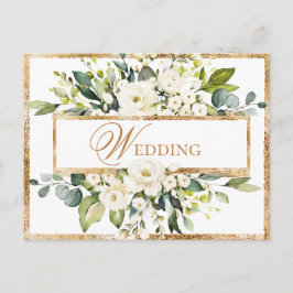 Postal Boda floral en Monograma Blanco Dorado Salva la fe