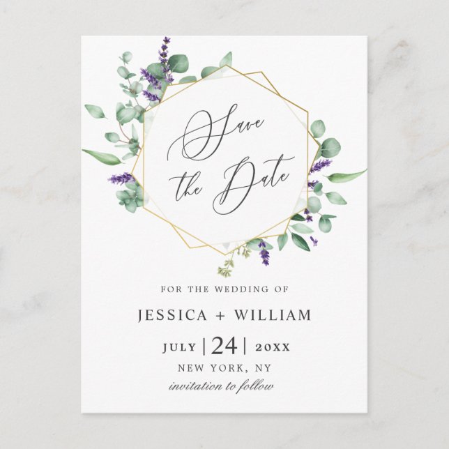 Postal Boda floral Eucalyptus moderna salva la fecha (Anverso)