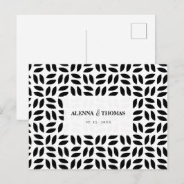 Postal Boda floral geométrica de blanco y negro con clase