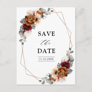 Postal Boda floral geométrica de terracota y salvia de Bo