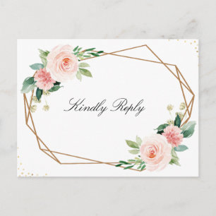 Postal Boda floral geométrica rosa RSVP
