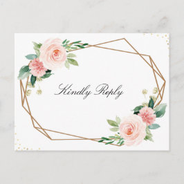 Postal Boda floral geométrica rosa RSVP