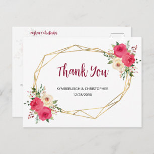 Postal Boda Floral Geométrico Burgundy Boho Gracias