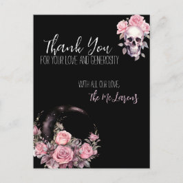 Postal Boda floral gótica rosada Gracias