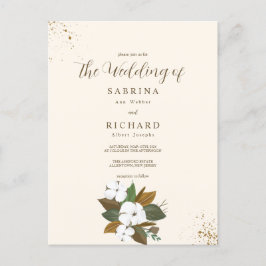 Postal Boda Floral Marrón Y Crema Sencillo