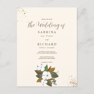 Postal Boda floral marrón y crema simple