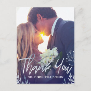 Postal Boda floral plateado Foto Gracias Postcard