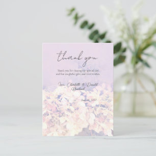 Postal Boda floral romántica de hortensias rosadas 