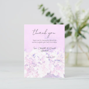 Postal Boda floral romántica de hortensias rosadas 