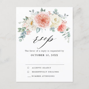 Postal Boda Floral Rosa de Peach Pastel de verano medio R