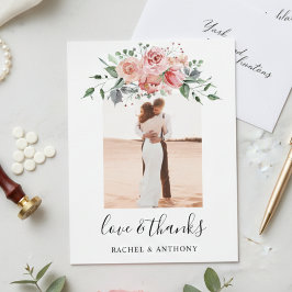 Postal Boda floral rosa sonrosado Foto de amor y agradeci