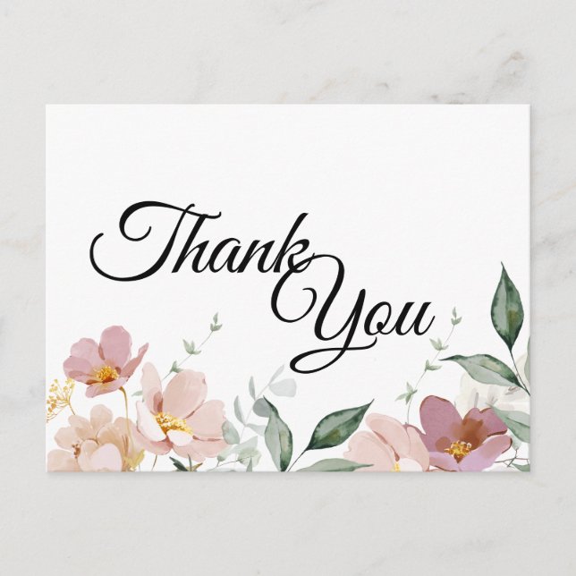 Postal Boda floral rosa y malva (Anverso)