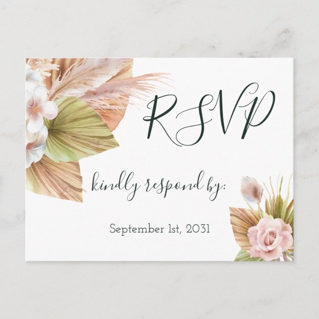 Postal Boda floral RSVP de pasto tropical (Anverso)