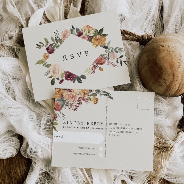 Postal Boda floral Rustic Bloom Watercolor RSVP (Subido por el creador)