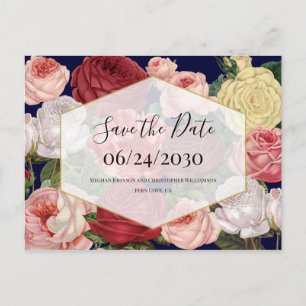 Postal Boda floral vintage geométrica Guardar la fecha