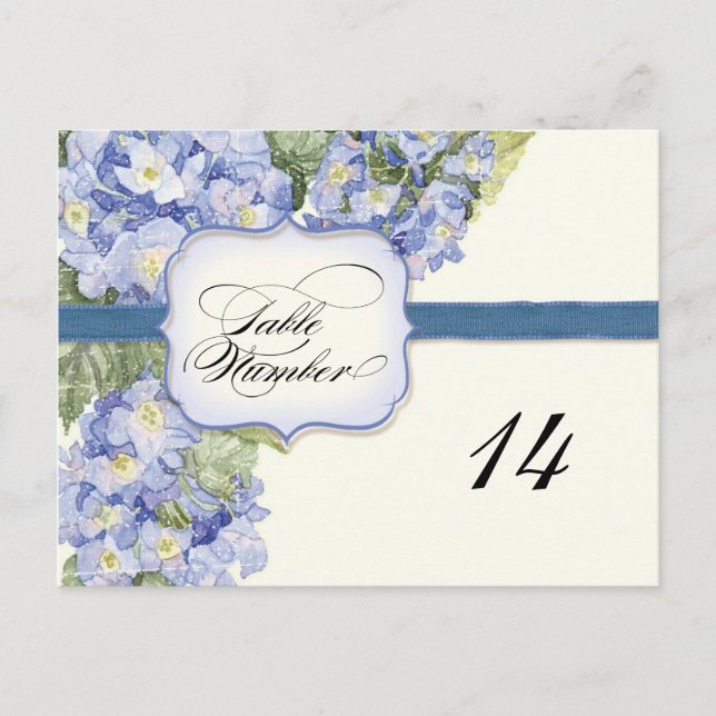 Postal Boda formal floral con soporte de hidrangea azul (Anverso)