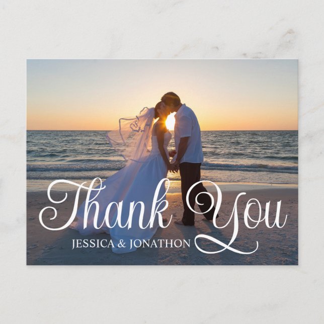 Postal Boda Foto Curly Calligraphy Gracias (Anverso)